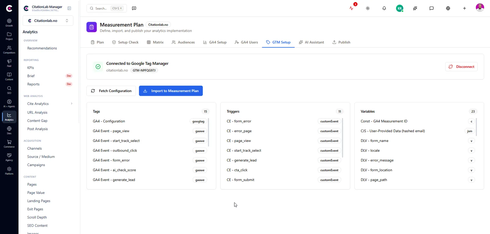 Tag Manager setup read straight into the measurement plan
